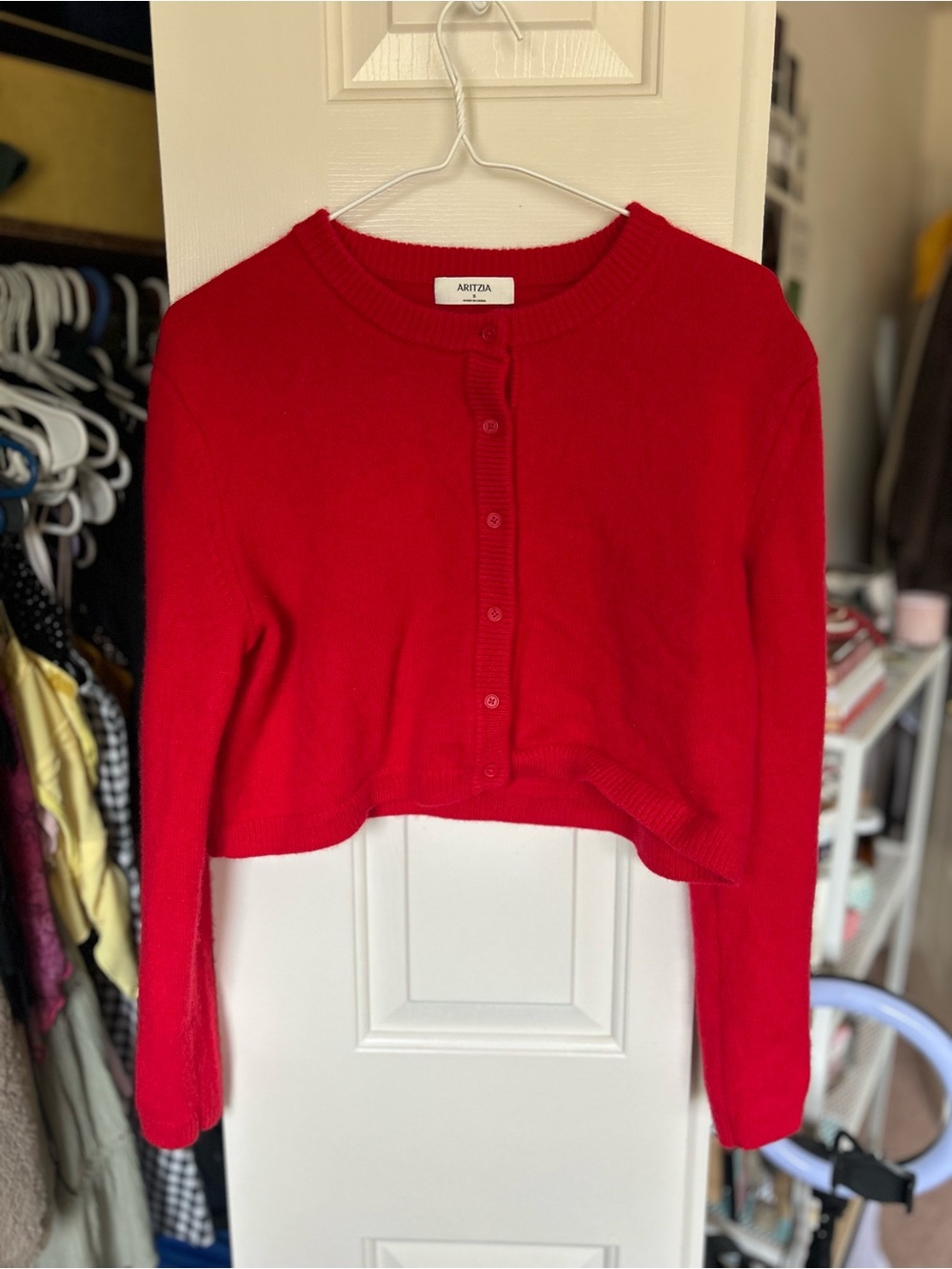 Aritzia Bright Red Cropped Button-Up Cardigan